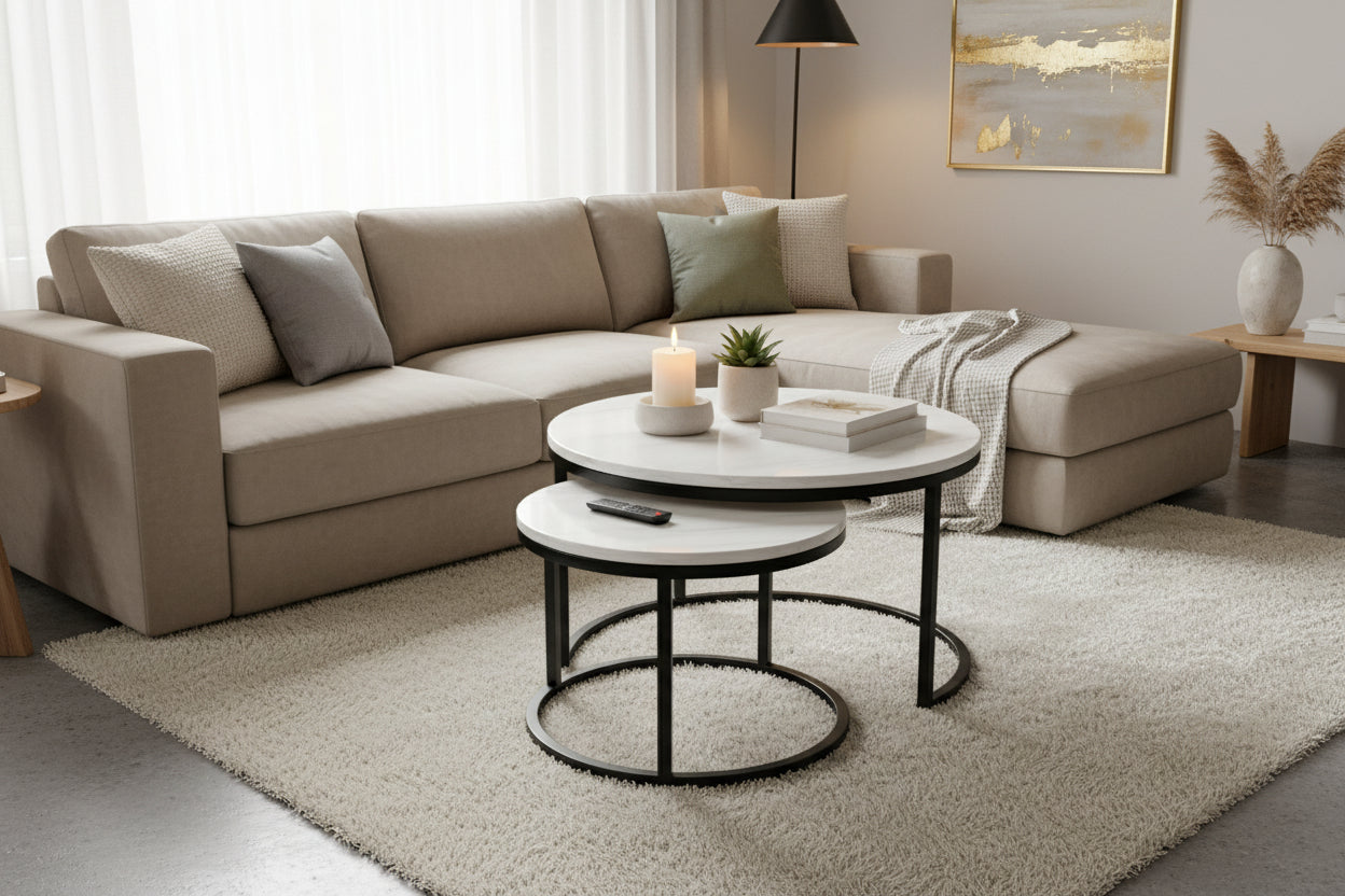 COFFEE TABLE CT-A-3 2PC BLK WITH WHT TOP