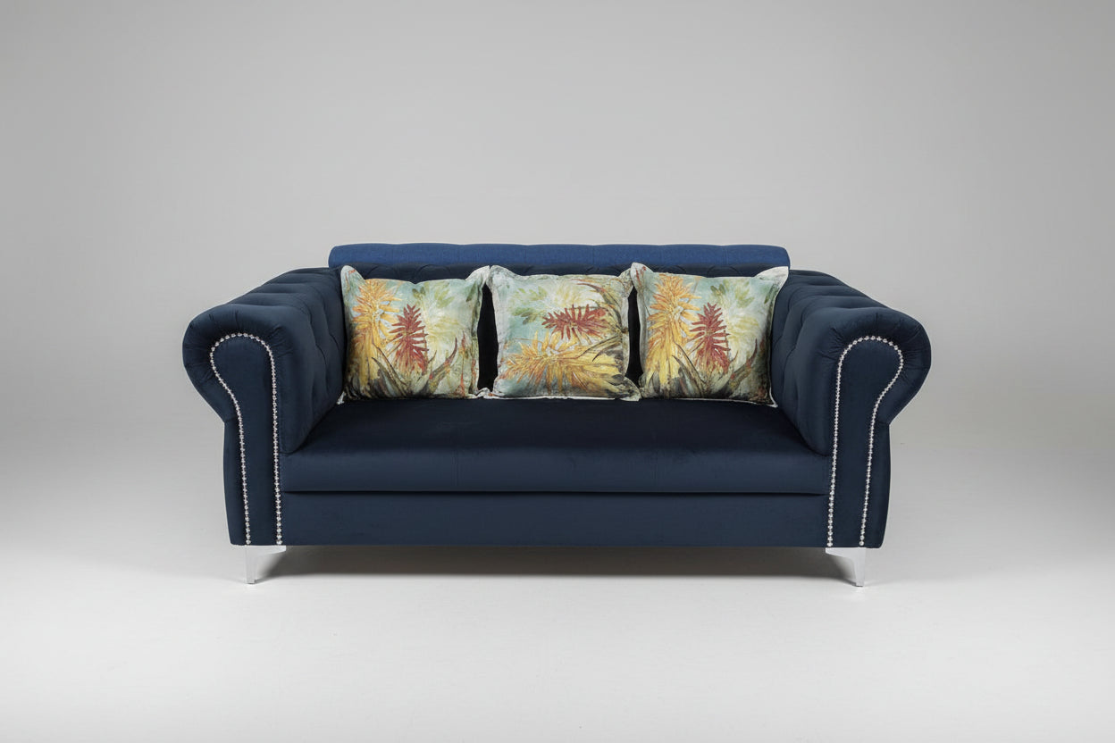 CHESTERFIELD 3 SEATER SUITE, BLUE, GREEN AND BLACK