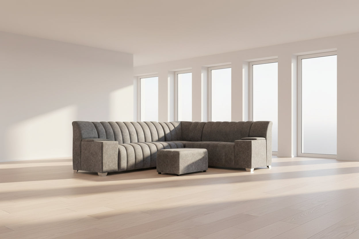 Roma Cnr With Cup Holders + Ottoman L/ Suite Grey