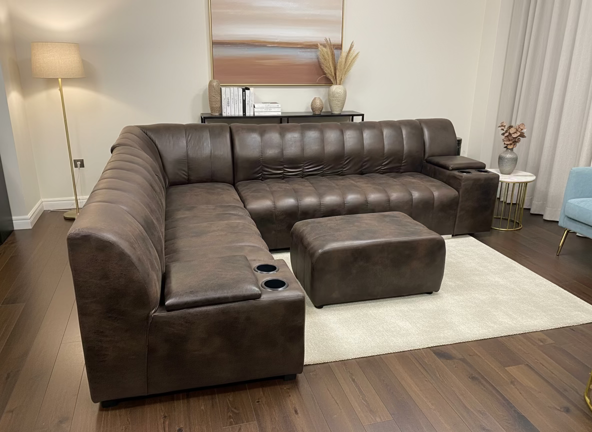 ROMA CORNER WITH CUP HOLDER+OTTOMAN L/SUITE BROWN