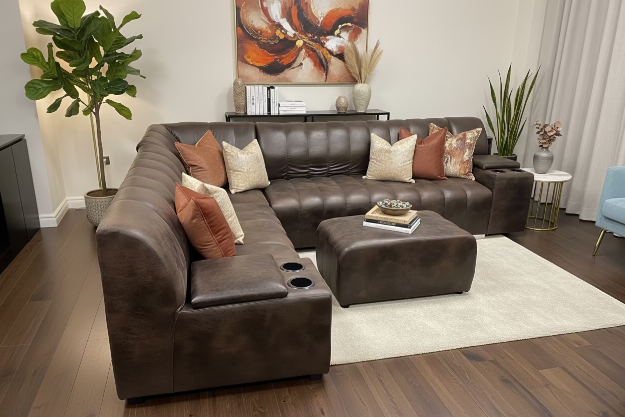 Roma Corner With Cup Holder+ottoman L/suite Brown