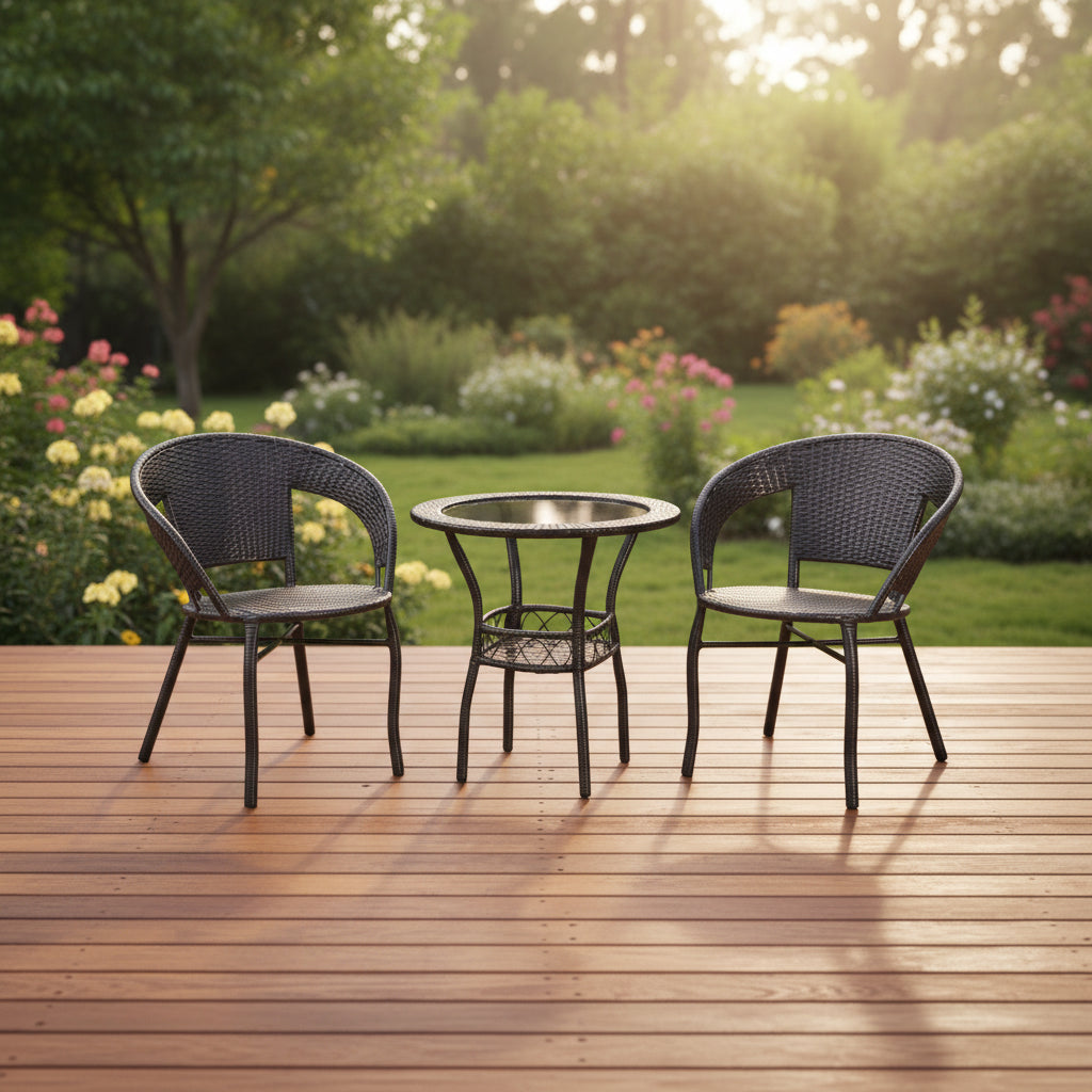 Mw Outdoor Table Chair Cbrown + Champ Plastic Stool - Makoya Home