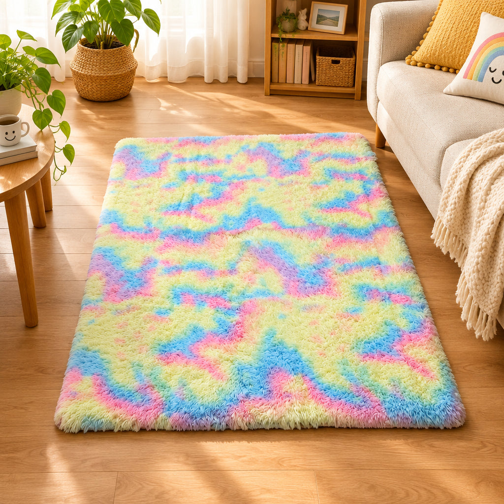 Fluffy Carpet Mats - Medium, Rainbow - Makoya Home