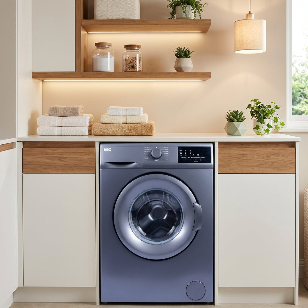 Kic 6kg metallic grey front loader washing machine with 1000 rpm spin speed and led display