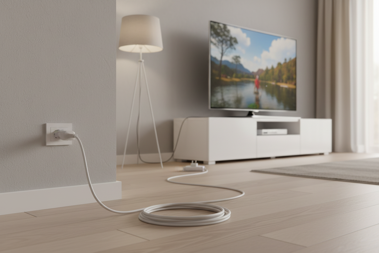 Target 10-meter heavy-duty white extension cord with a 3-pin plug and 2-way multi-socket outlet