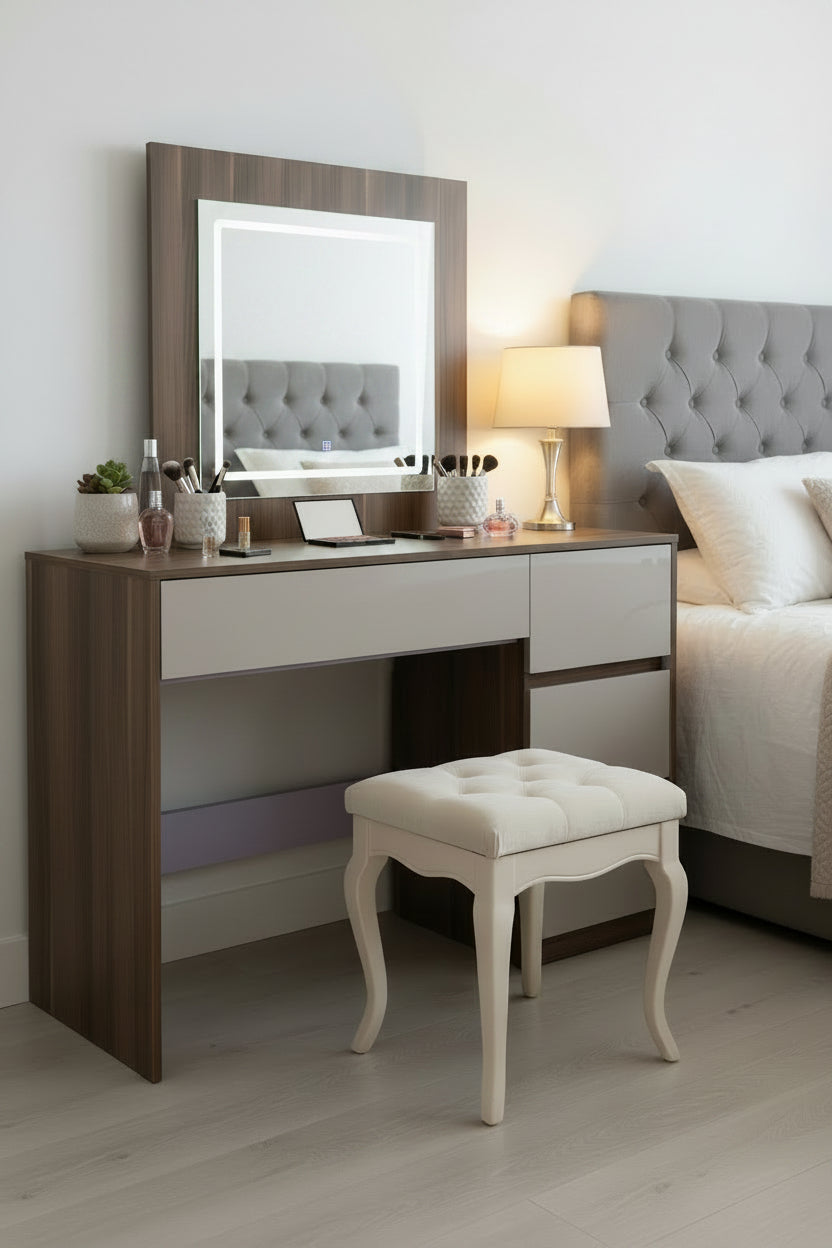 MW 2160 D/TABLE WITH MIRROR + LED CUPPUCINO + WALNUT