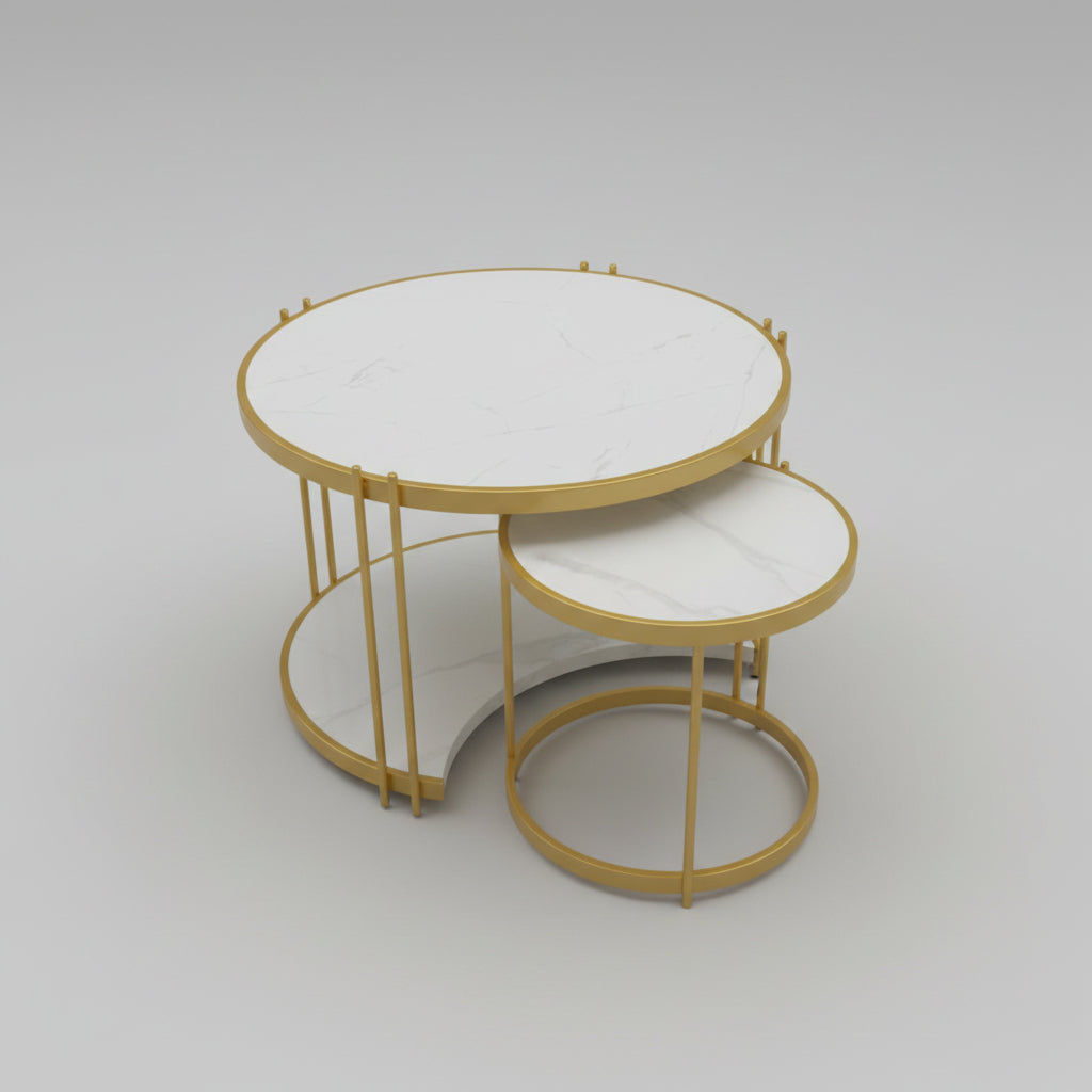 COFFEE TABLE CT-67-1 2PC GOLDEN&WHITE STONE