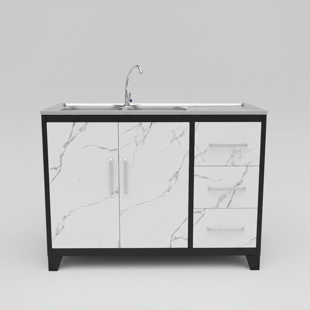 CHINESE 3DR DBL METAL SINK BLK+WHT 108