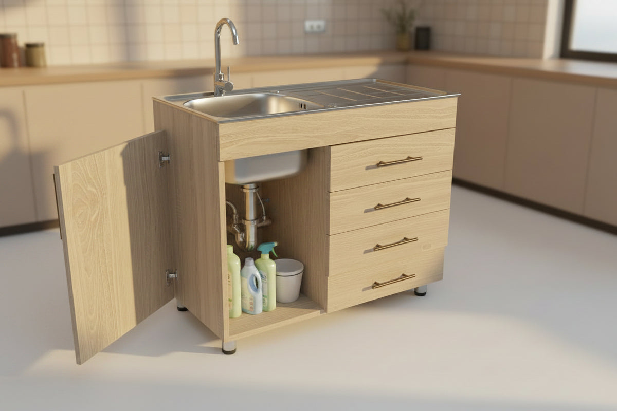 Chinese 1dr+4draw single wooden sink oak (909)