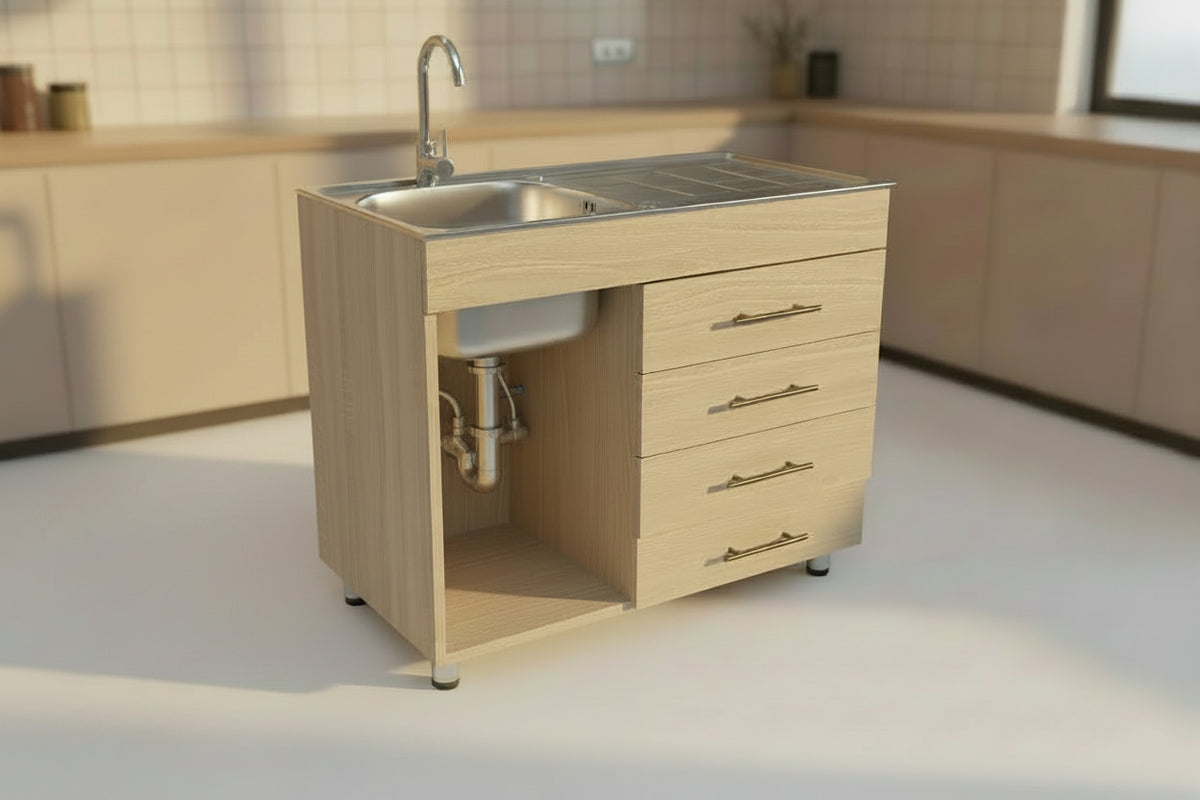 Chinese 1dr+4draw single wooden sink oak (909) - Makoya Home
