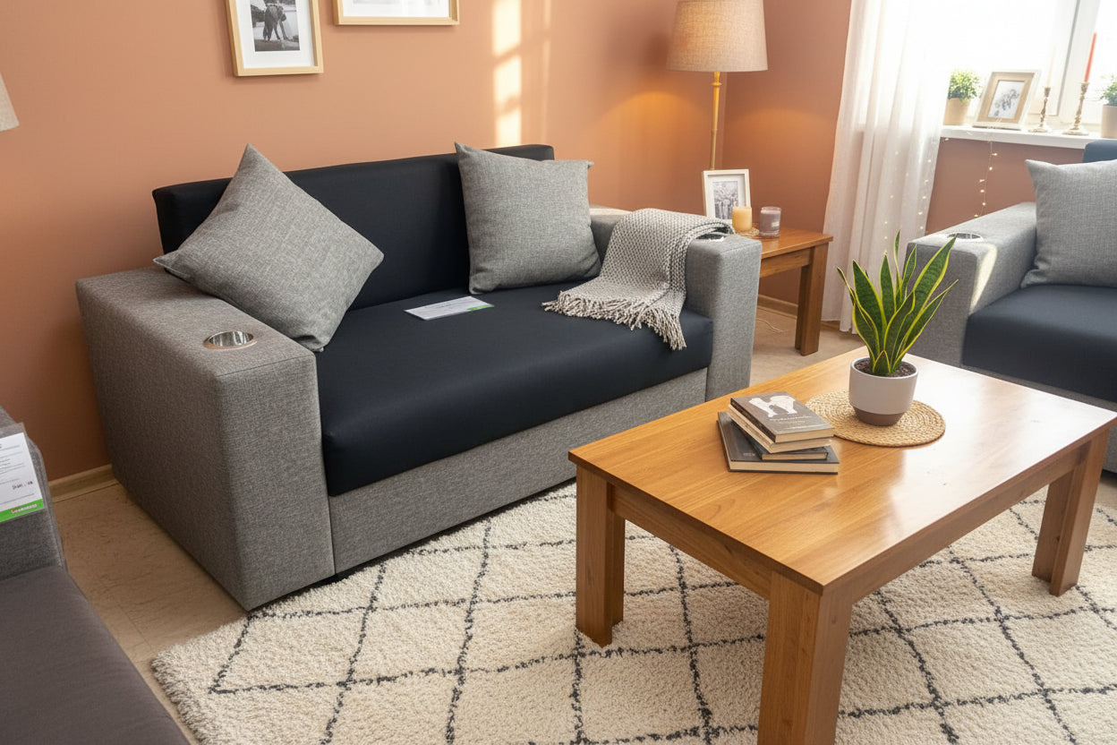 Lola 2 Div 2tone Black&grey With Cup Holders - Makoya Home