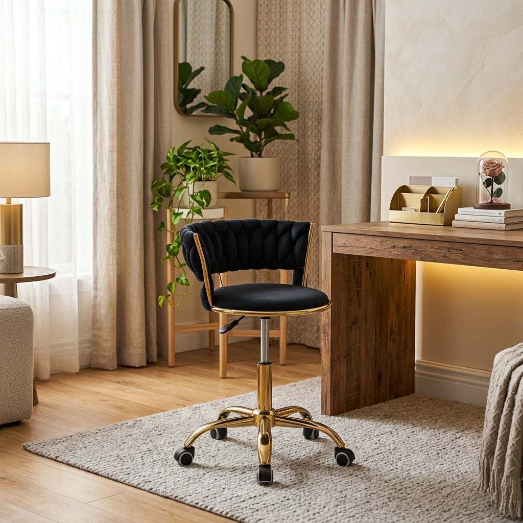 Mw Bar Chair With Wheel Black Velvet - Makoya Home