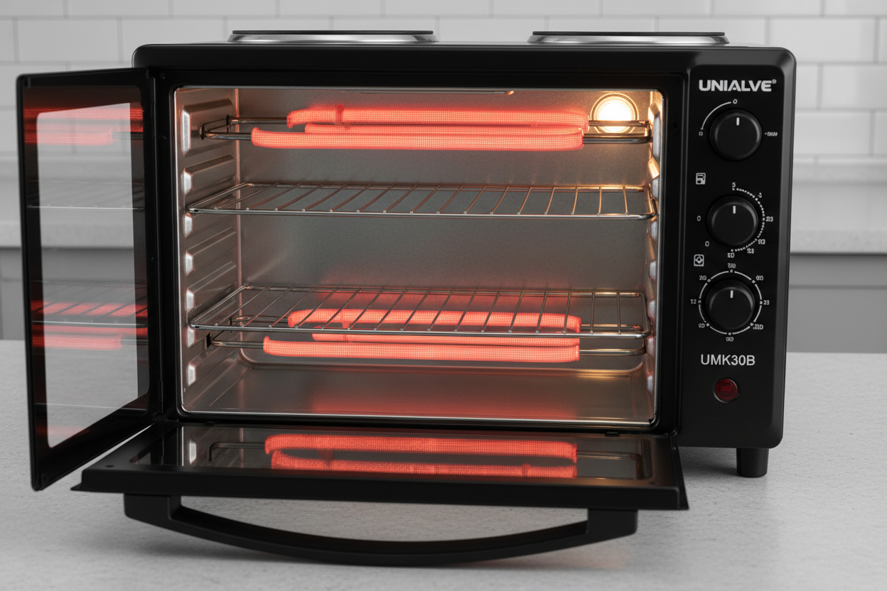 UNIVA 30L MINI OVEN 2PLATE STOVE BLK UMK30B
