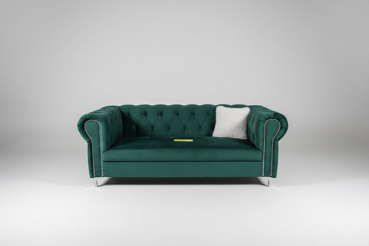 CHESTERFIELD 3 SEATER SUITE, BLUE, GREEN AND BLACK