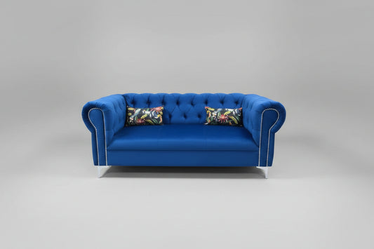 CHESTERFIELD 3 SEATER SUITE, BLUE, GREEN AND BLACK