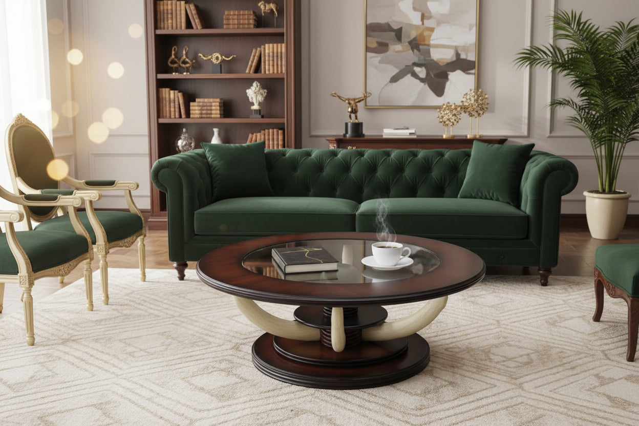 Coffee Table Tusk Round Top Glass