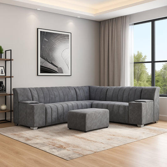 ROMA CNR WITH CUP HOLDERS + OTTOMAN L/ SUITE GREY