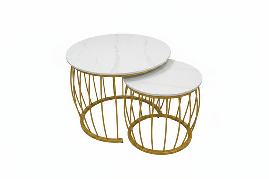 Coffee Table C-5-6 2pc Gold Leg White Rop
