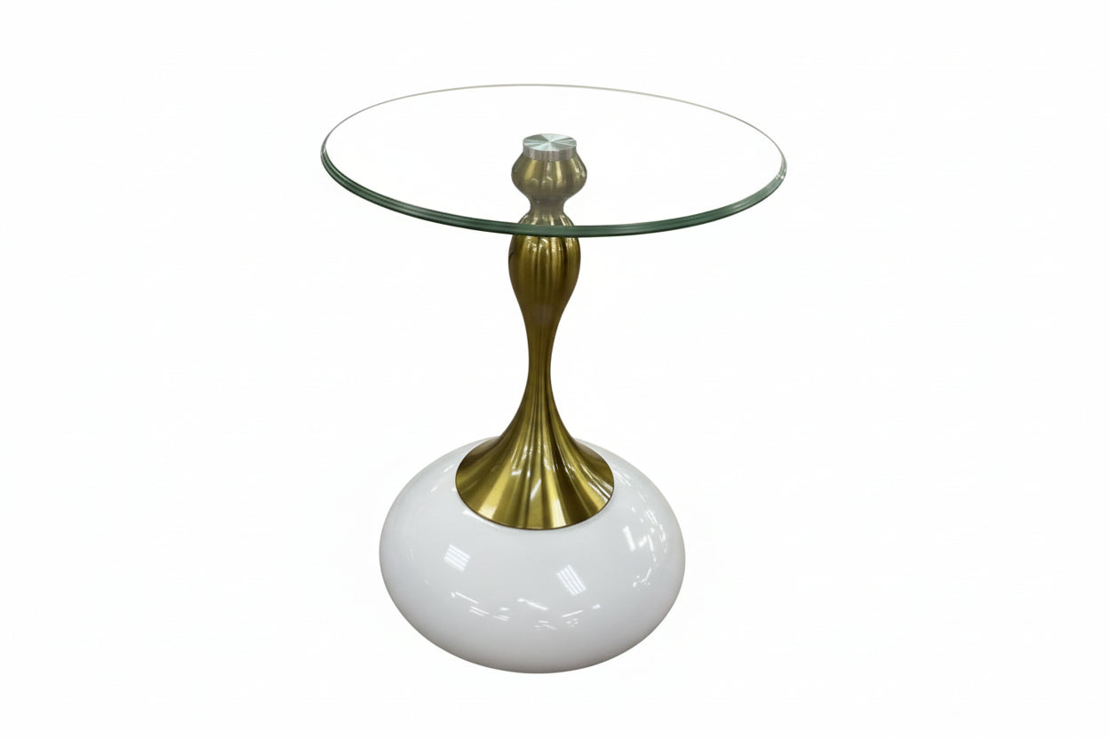 Coffee Table Round Wht/gold+clear Top