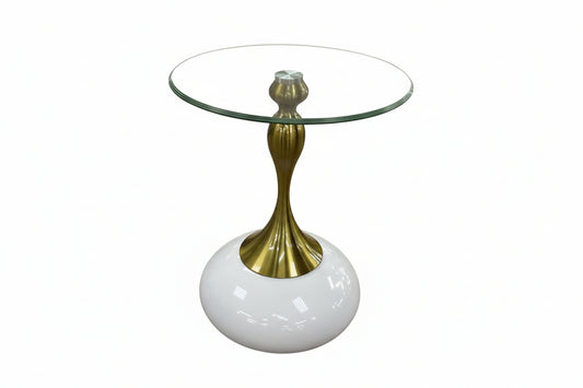Coffee Table Round Wht/gold+clear Top