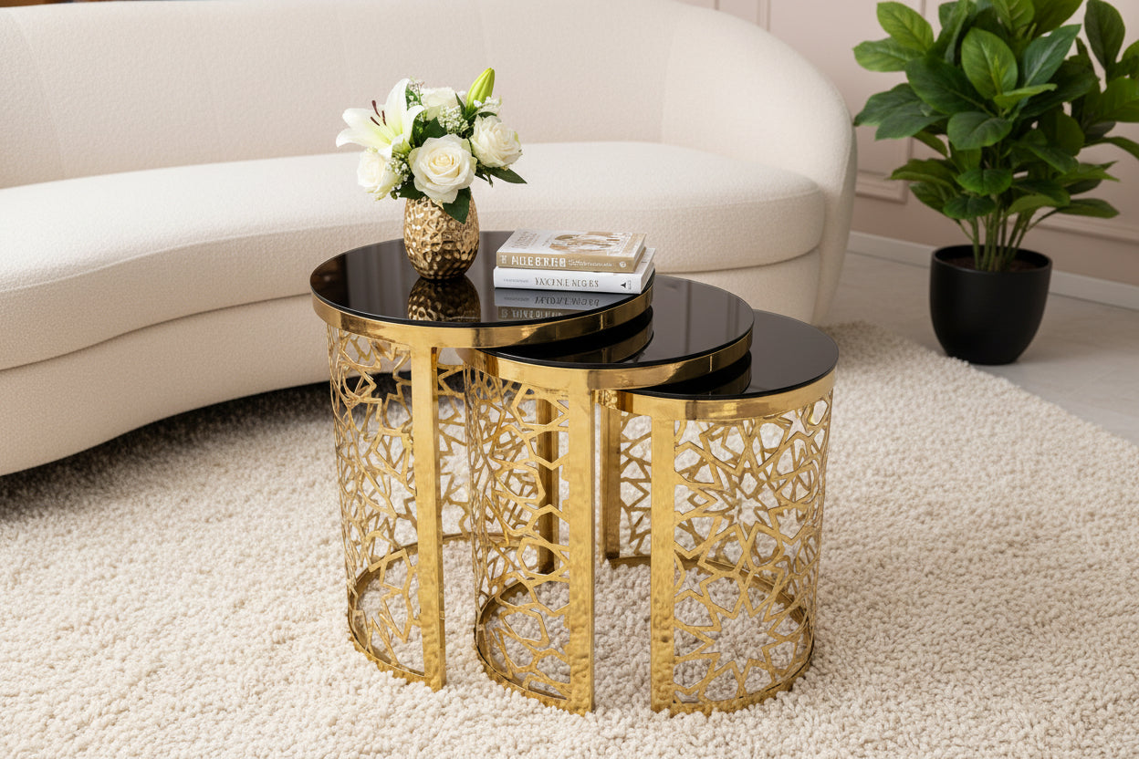 COFFEE TABLE LD19 3PC GOLD&BLK
