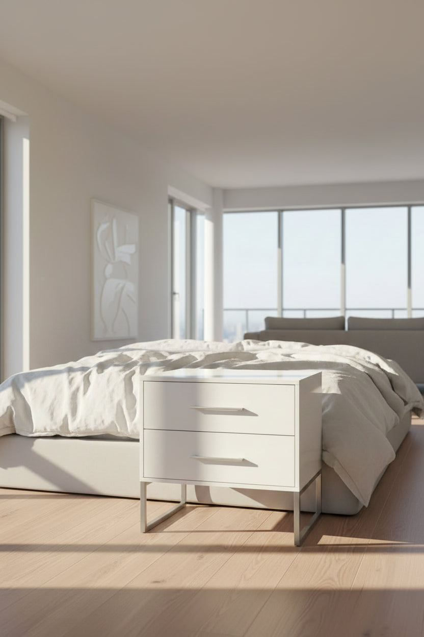 Mw 234 Night Stand White (big 2 Silver Legs)
