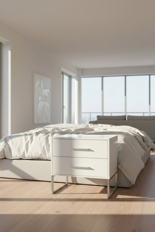 Mw 234 Night Stand White (big 2 Silver Legs)