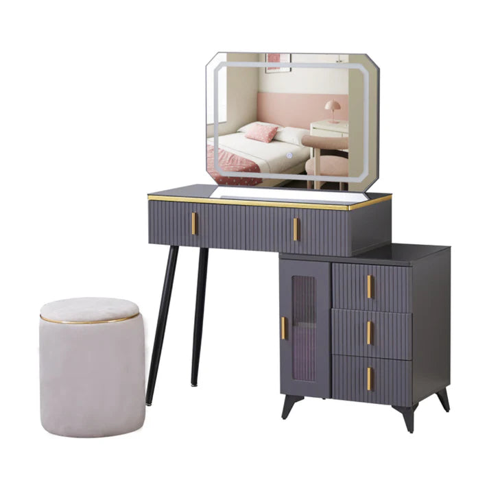 Modern Grey Dressing Table Set with LED Mirror – MWMRDRT05 - Makoya Home