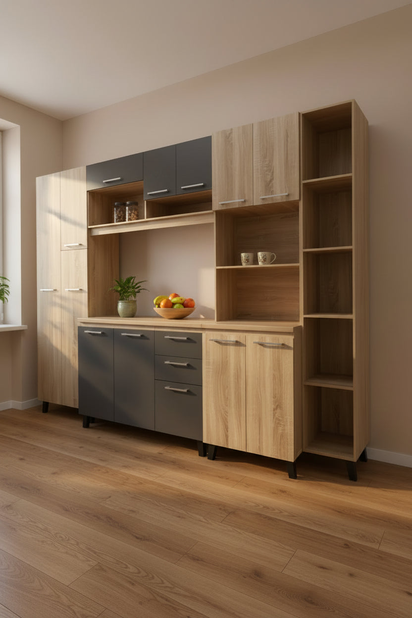 MW BR 826 KITCHEN SCHEME S/OAK+DARK GREY