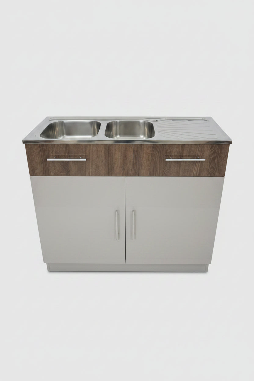 MANDOZA 3DR DBL SINK SHINY GREY W02-3 SHALLOW ASH