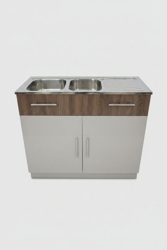 MANDOZA 3DR DBL SINK SHINY GREY W02-3 SHALLOW ASH