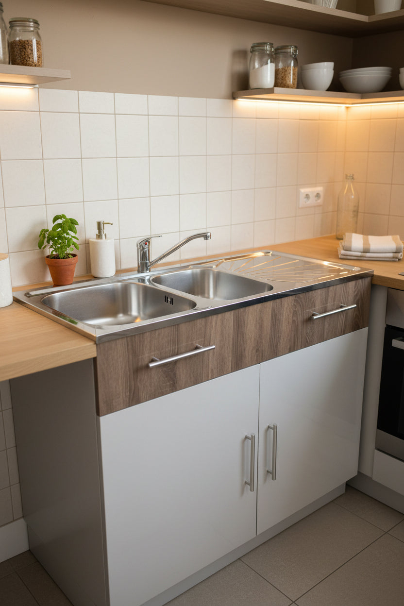 MANDOZA 3DR DBL SINK SHINY GREY W02-3 SHALLOW ASH