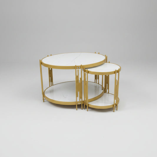 COFFEE TABLE CT-67-1 2PC GOLDEN&WHITE STONE