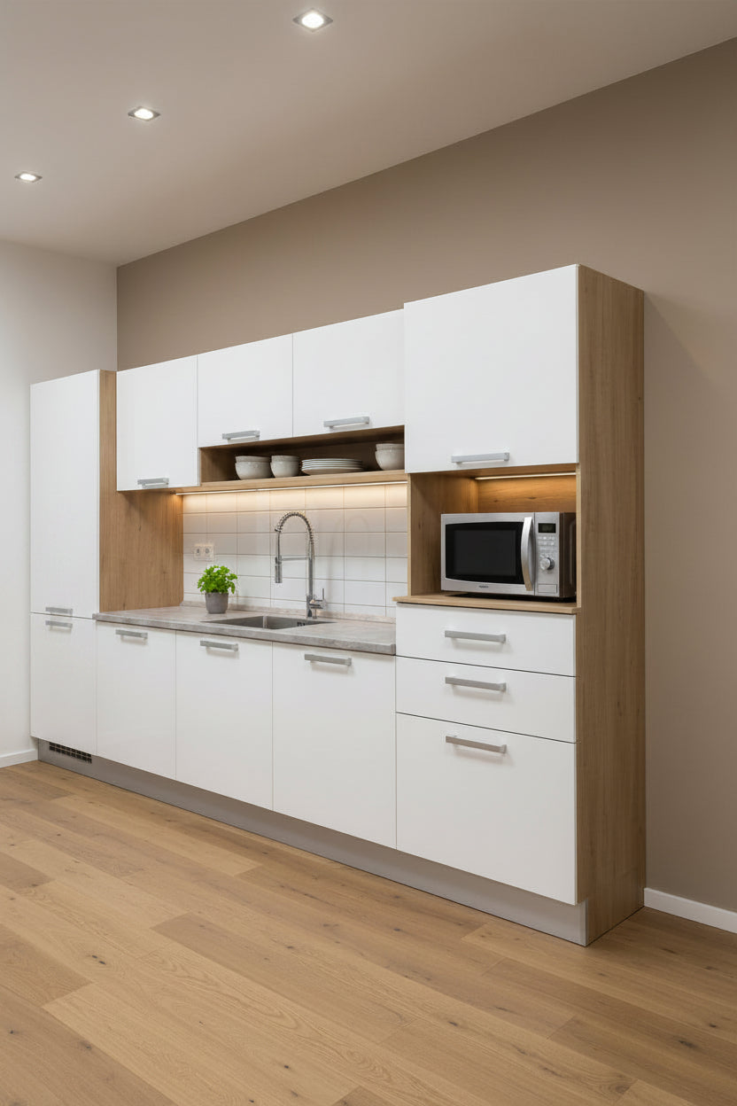 MW BR 760B KITCHEN FREESTAND OAK + SNOW WHITE