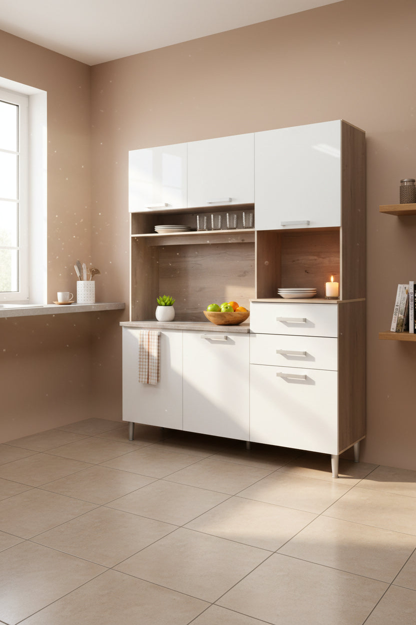 MW BR 760B KITCHEN FREESTAND OAK + SNOW WHITE