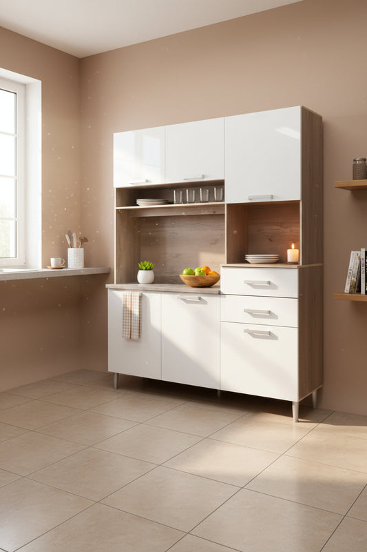MW BR 760B KITCHEN FREESTAND OAK + SNOW WHITE
