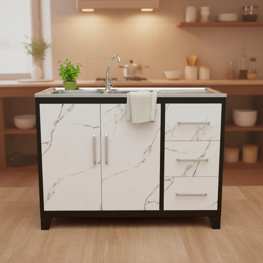 CHINESE 3DR DBL METAL SINK BLK+WHT 108