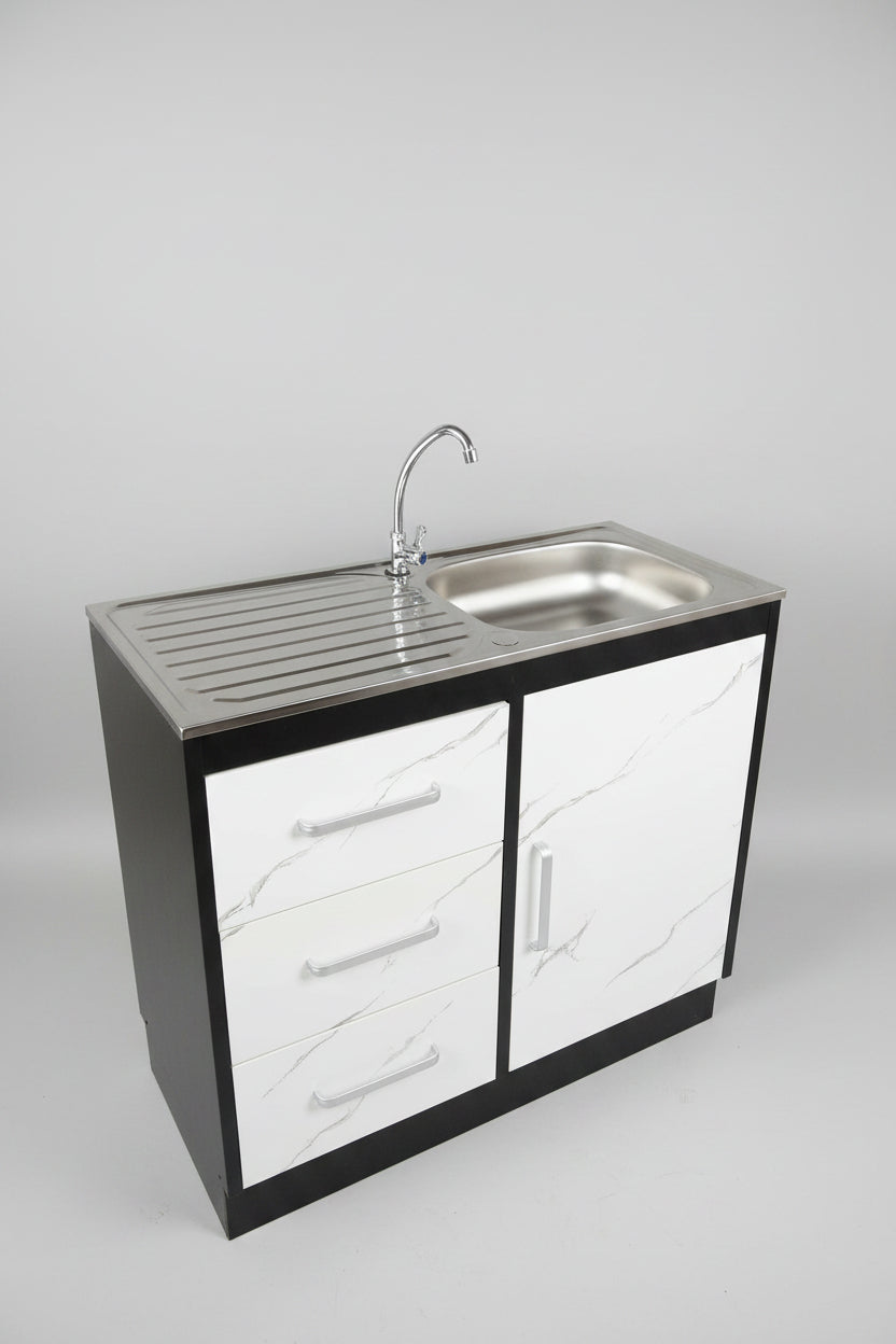 Chinese 2DR Single Metal BLK&WHT 109-2E Sink - Makoya Home