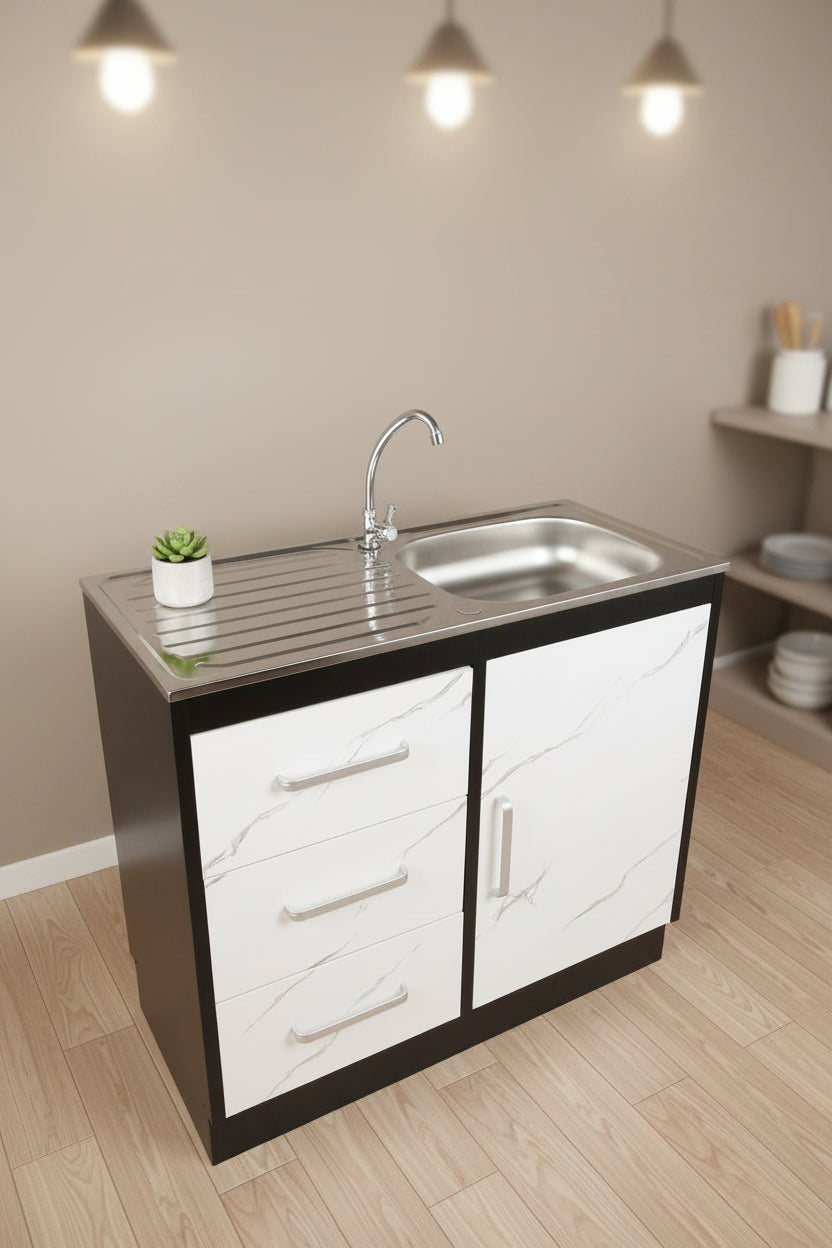 Chinese 2DR Single Metal BLK&WHT 109-2E Sink - Makoya Home