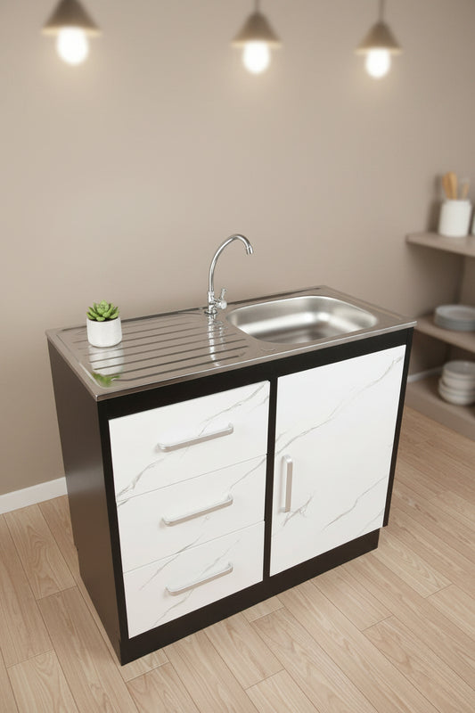CHINESE 2DR SINGLE METAL BLK&WHT 109-2E SINK