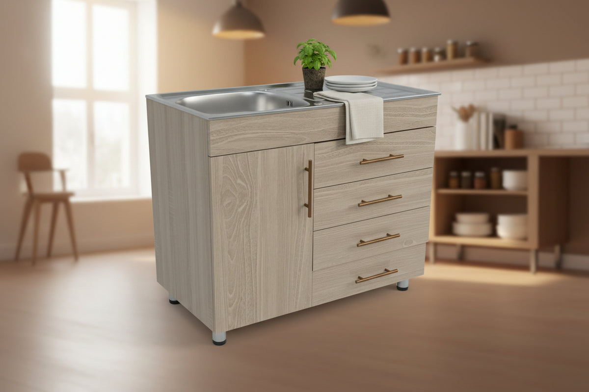 Chinese 1dr+4draw single wooden sink oak (909)