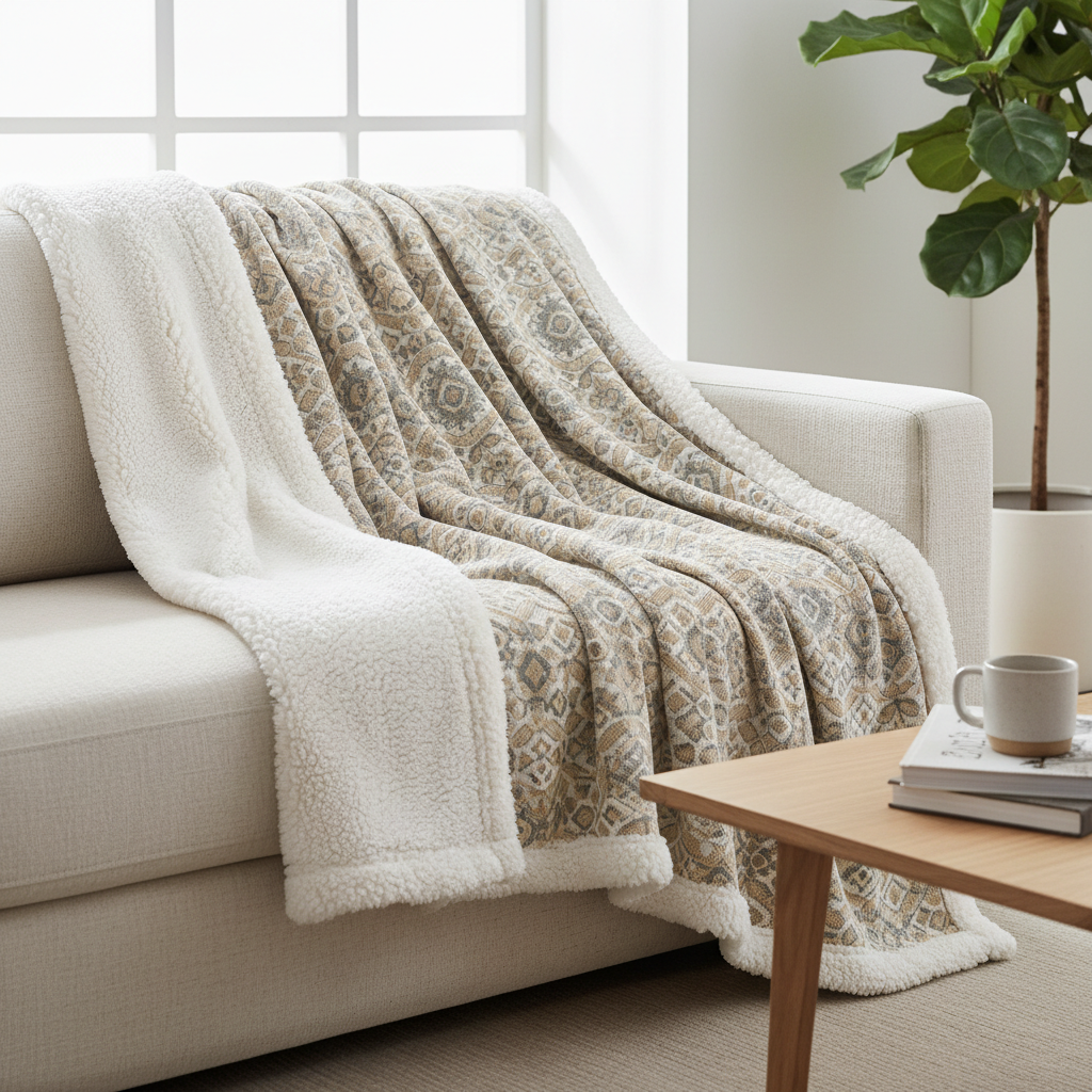 Bedding-Jacquard Sherpa Throw 150x180