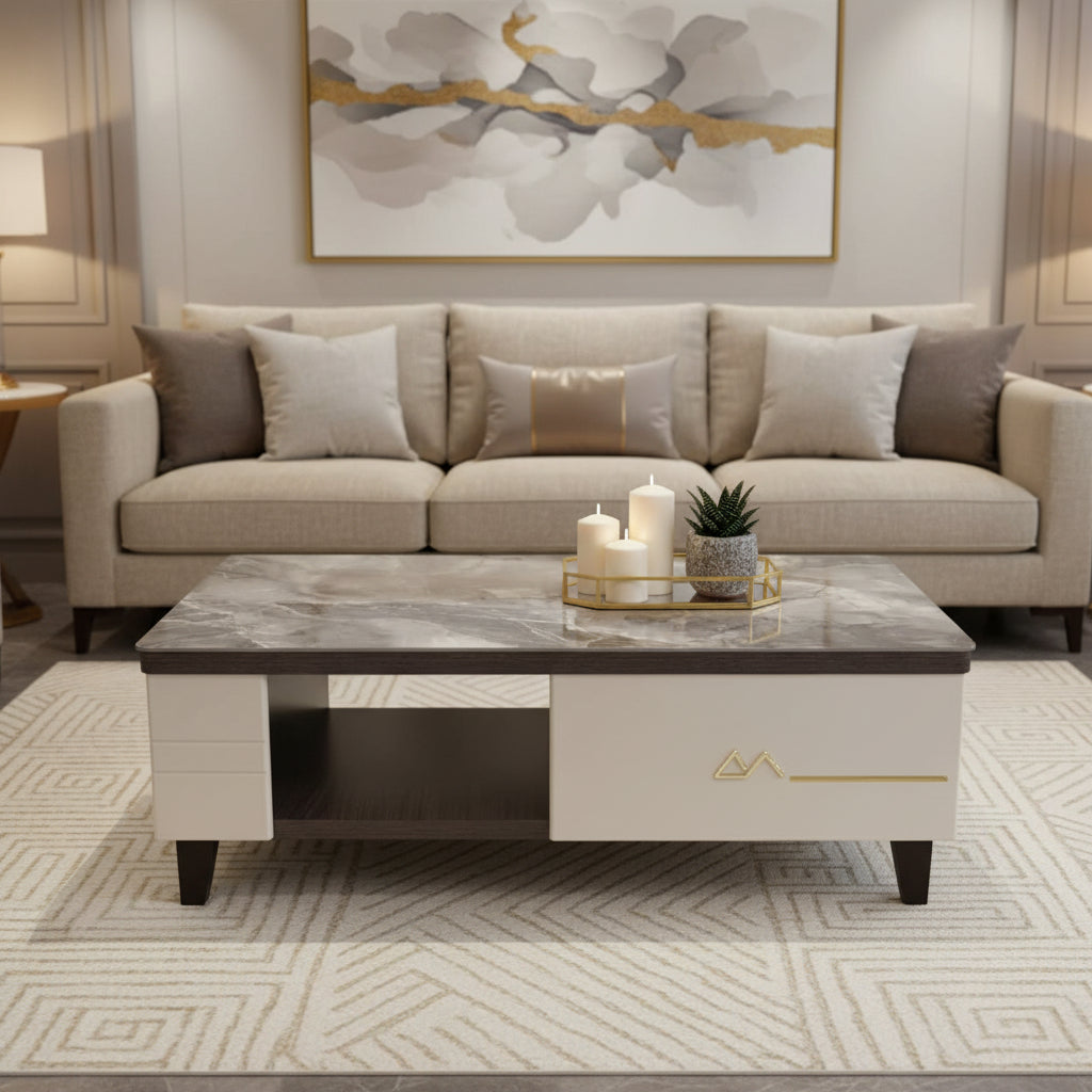 Coffee Table Stone Top Grey Marble