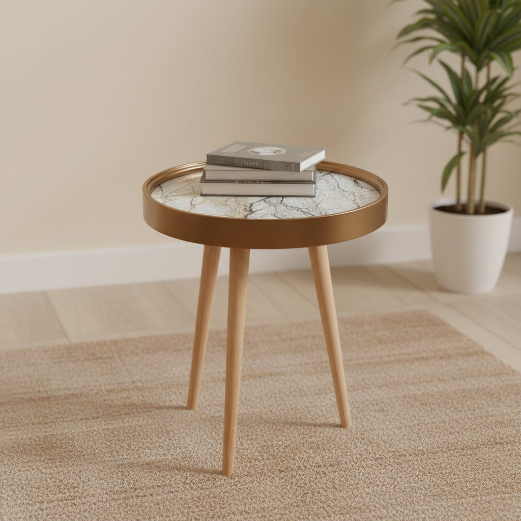 Coffee Table Bronze Edge/cream Marble